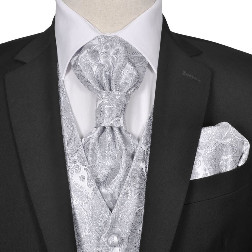 Men's Paisley Wedding Waistcoat Set Size 50 Silver