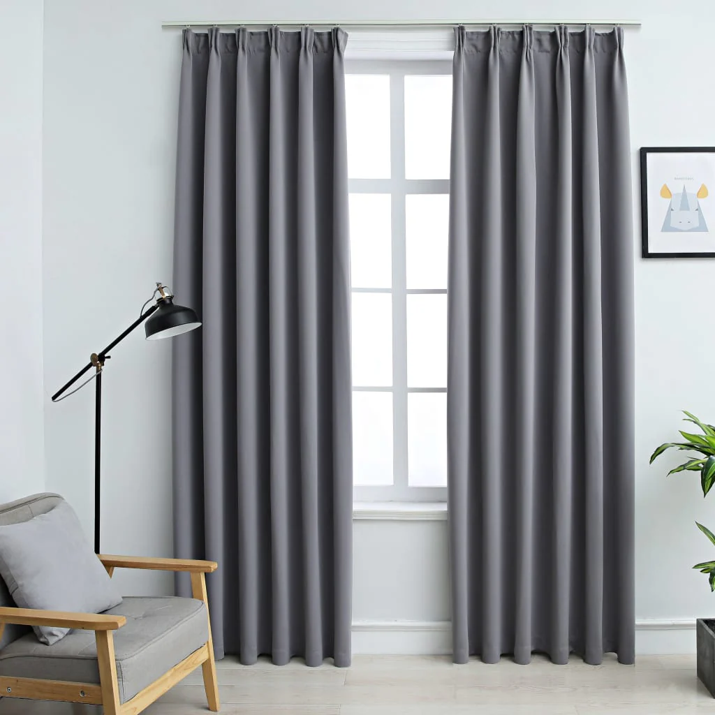 Berkfield Blackout Curtains with Hooks 2 pcs Grey 140x225 cm