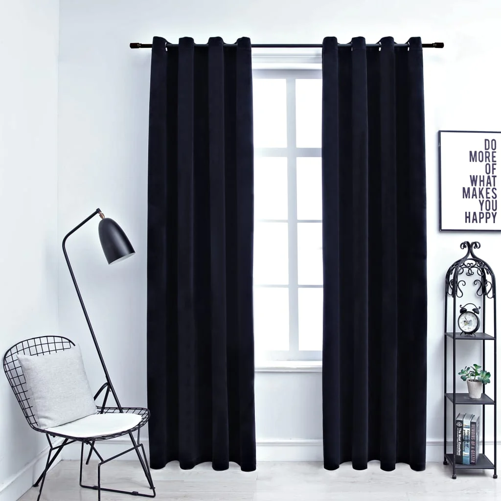 Berkfield Blackout Curtains with Rings 2 pcs Velvet Black 140x245 cm
