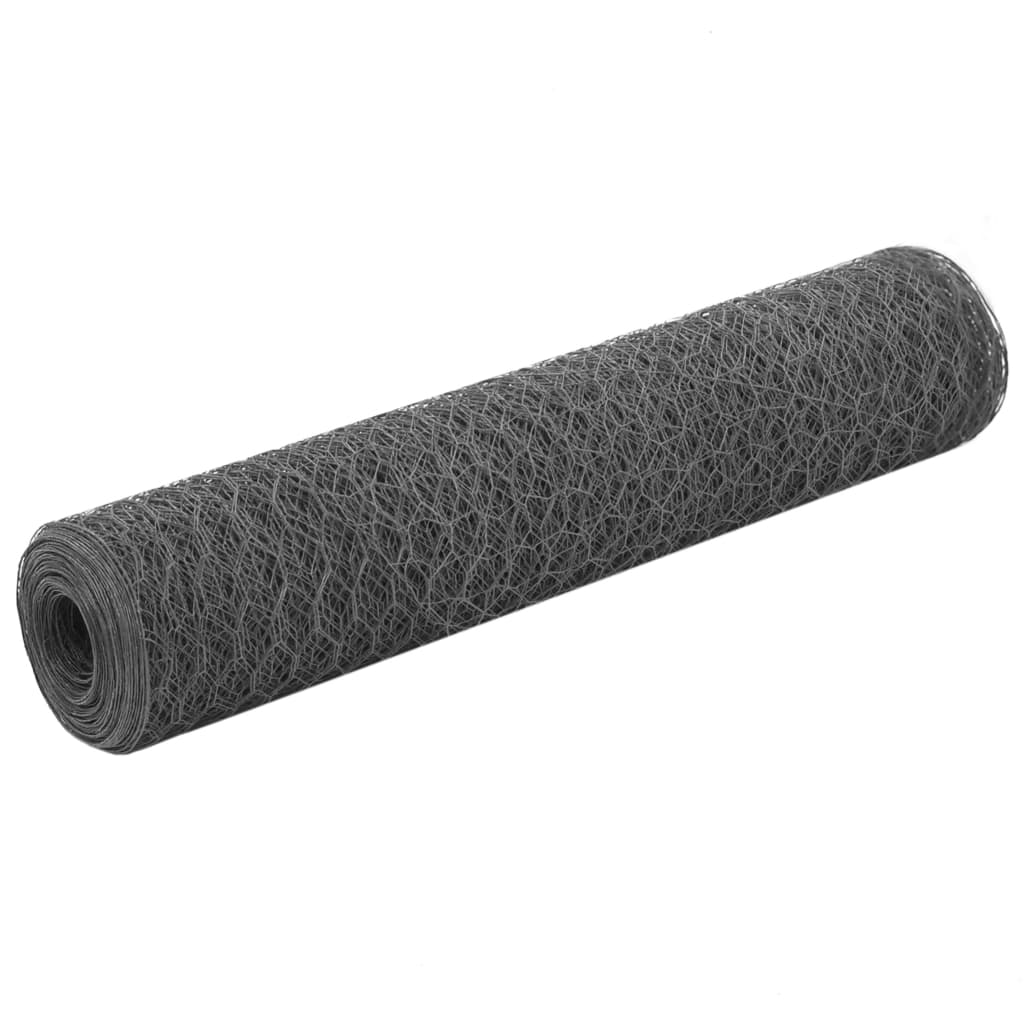 Berkfield Chicken Wire Fence Steel with PVC Coating 25x0.75 m Grey