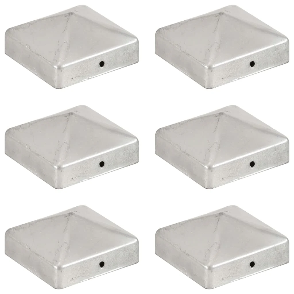 Berkfield Pyramid Fence Post Caps 6 pcs Galvanised Metal 71x71 mm