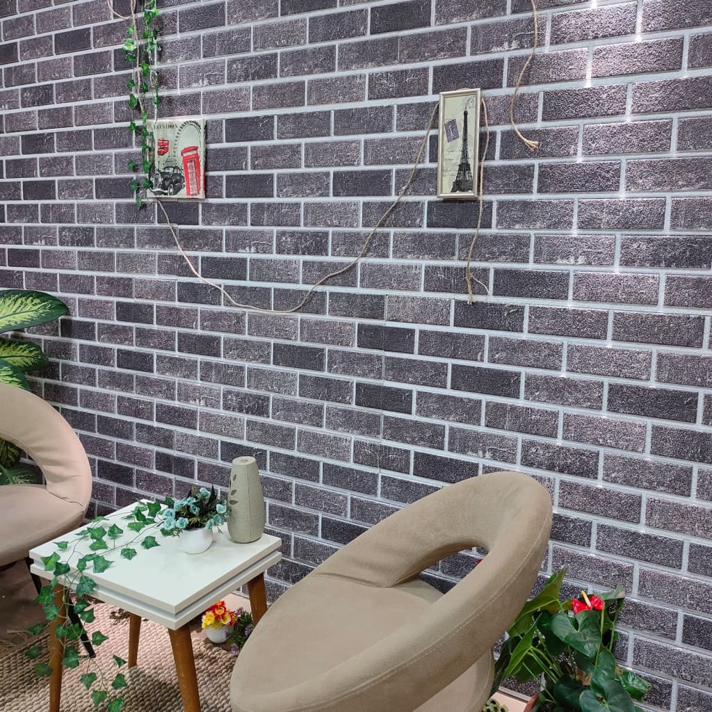 Berkfield 3D Wall Panels with Black & Grey Brick Design 10 pcs EPS