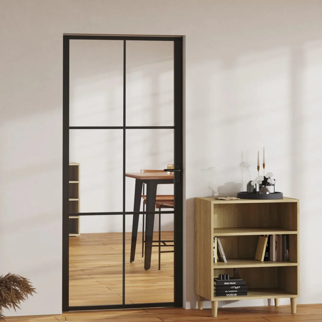 Berkfield Interior Door ESG Glass and Aluminium 93x201.5 cm Black