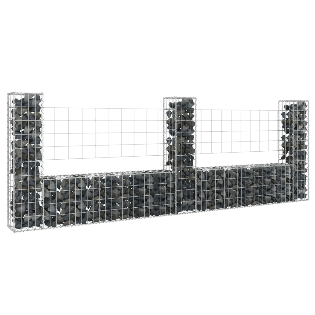 Berkfield U-shape Gabion Basket with 3 Posts Iron 260x20x100 cm