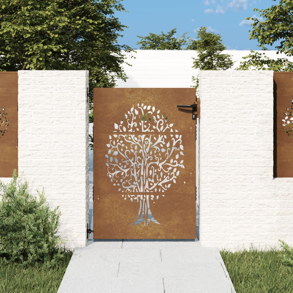 Berkfield Garden Gate 85x125 cm Corten Steel Tree Design