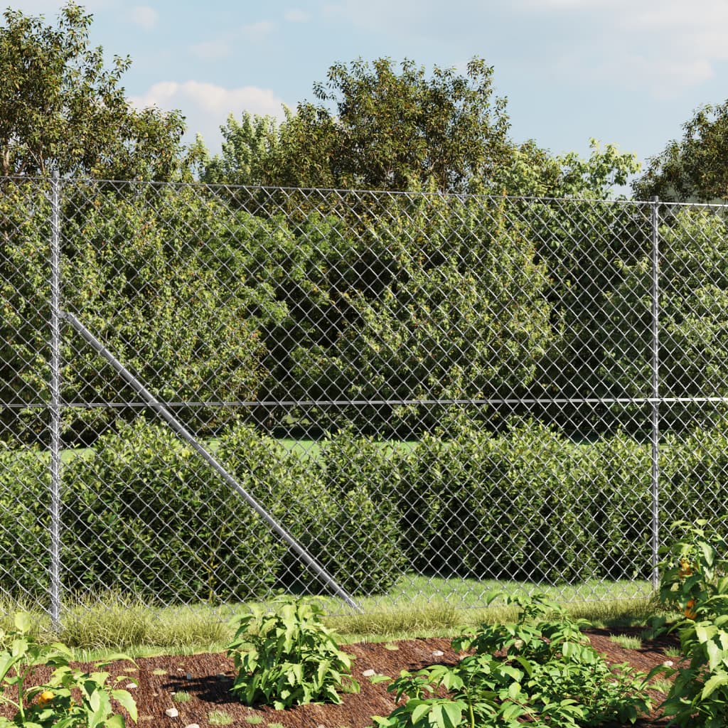 Berkfield Chain Link Fence with Spike Anchors Silver 1.4x25 m