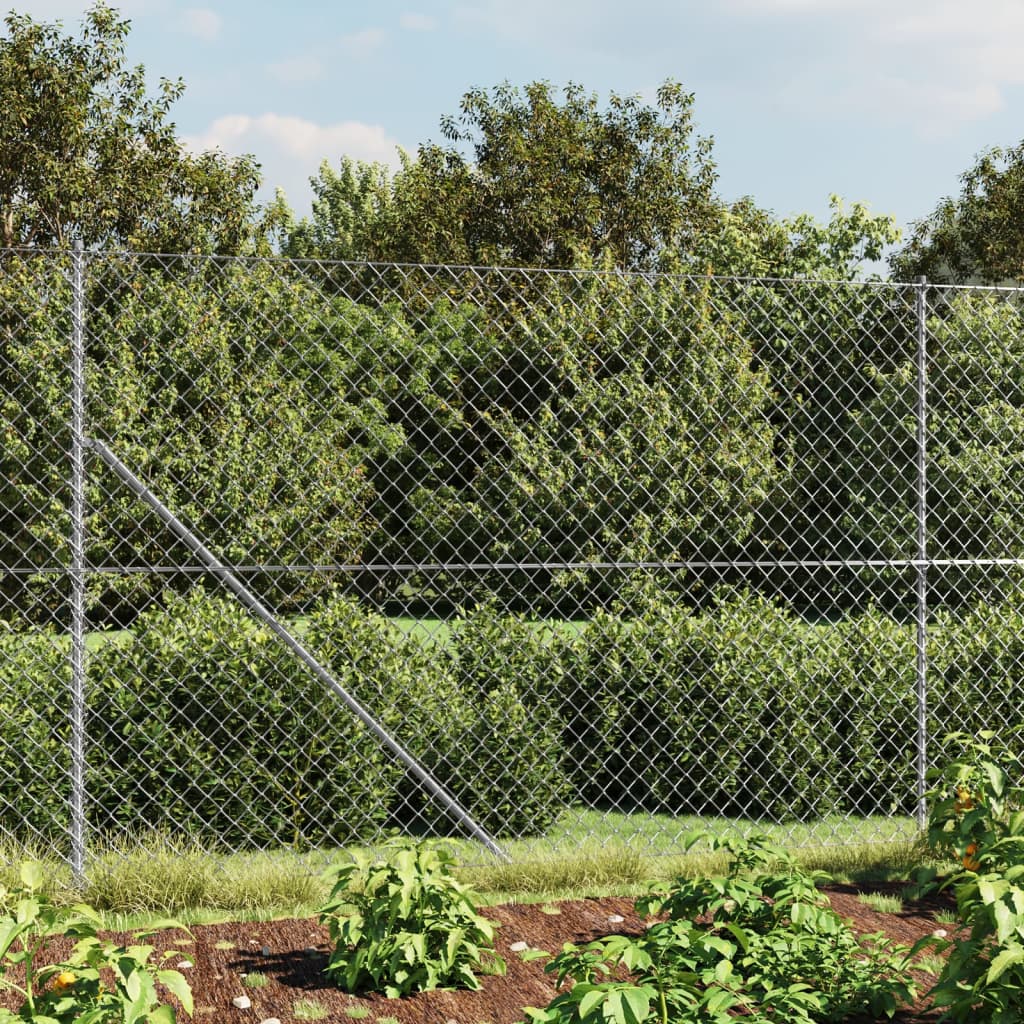 Berkfield Chain Link Fence with Spike Anchors Silver 2.2x25 m