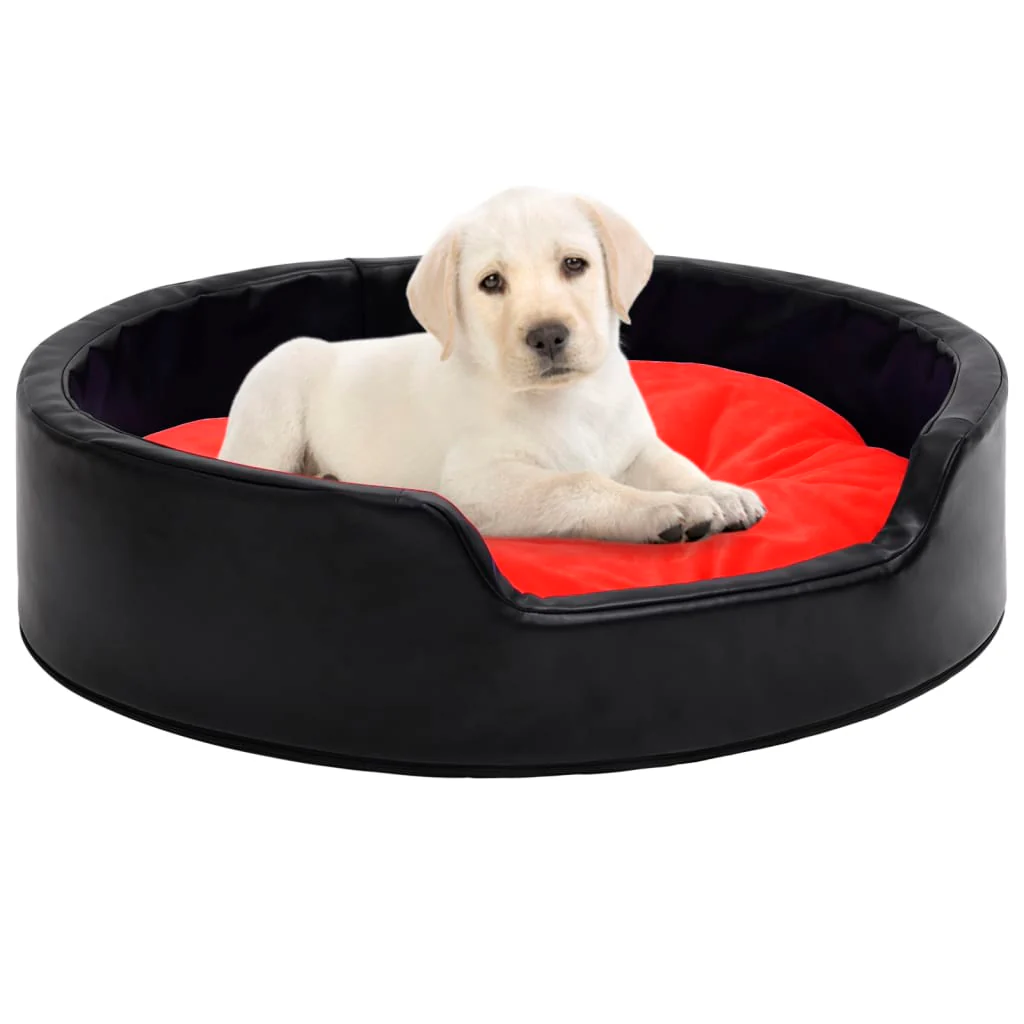 Berkfield Dog Bed Black and Red 69x59x19 cm Plush and Faux Leather
