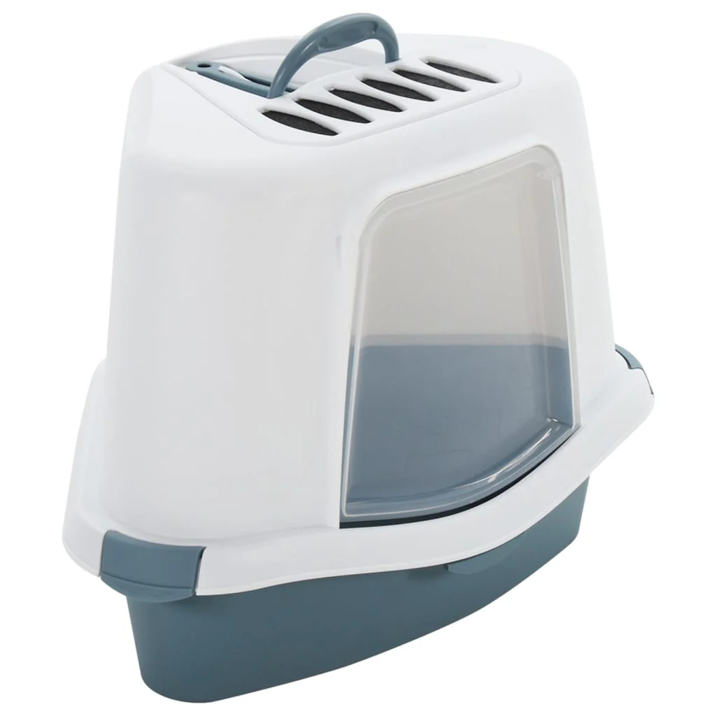 Berkfield Cat Litter Tray with Cover White and Blue 56x40x40cm PP