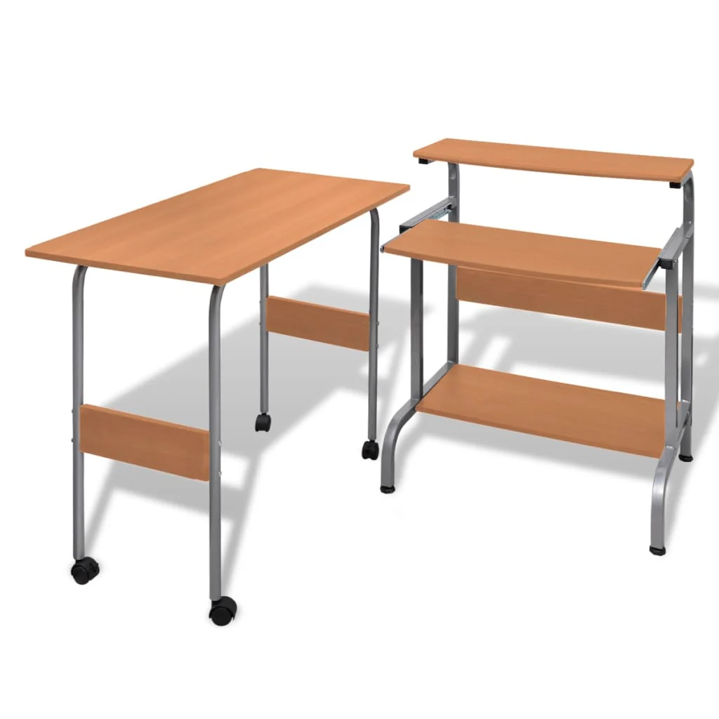 Berkfield 2 Piece Computer Desk with Pull-out Keyboard Tray Brown