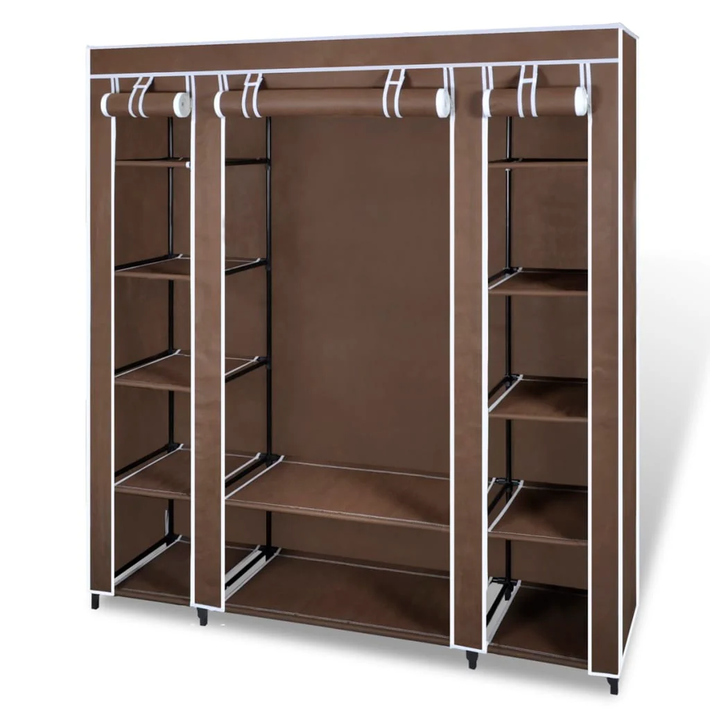 Berkfield Fabric Wardrobe with Compartments and Rods 45x150x176 cm Brown