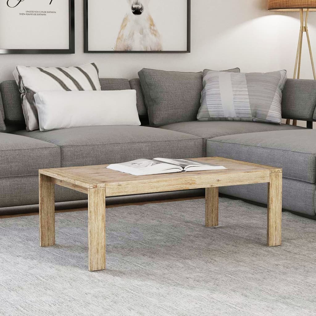 Berkfield Coffee Table Solid Brushed Acacia Wood 110x60x40 cm