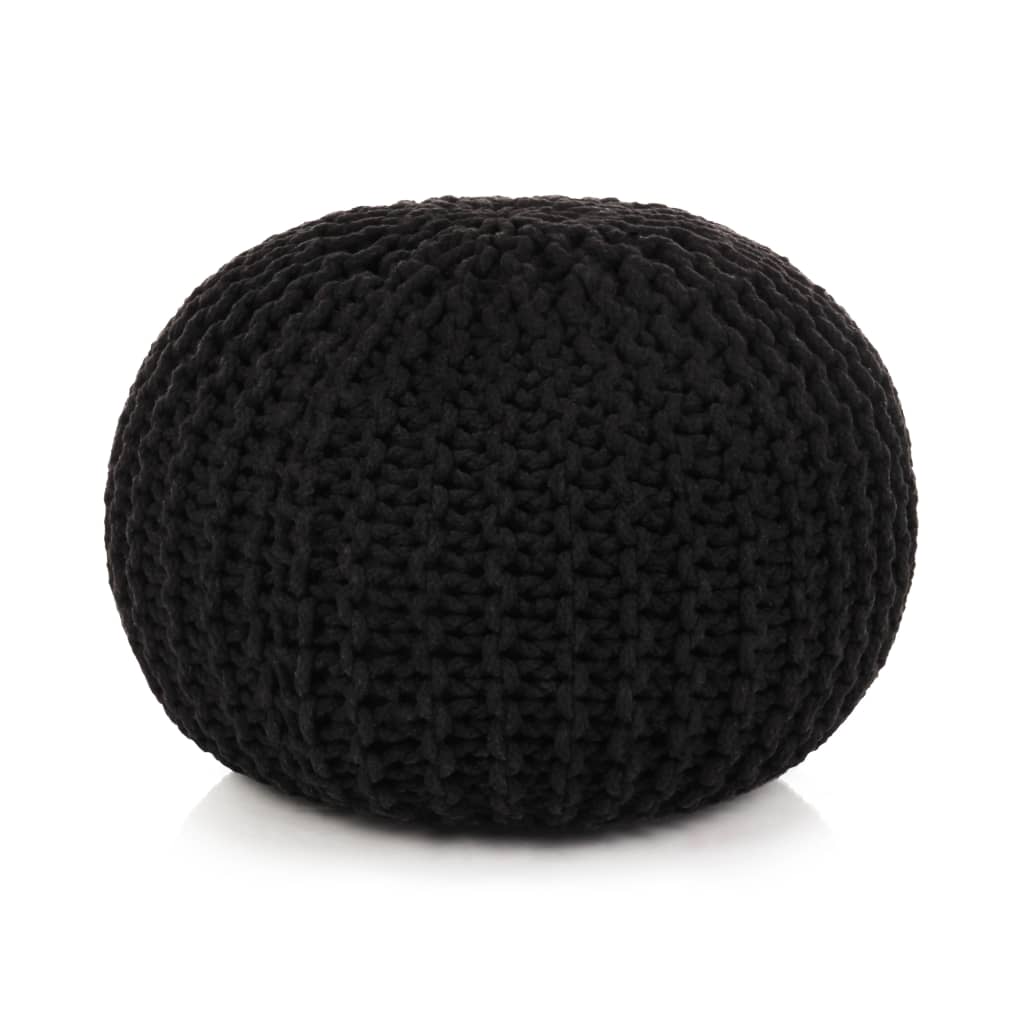 Berkfield Hand-Knitted Pouffe Cotton 50x35 cm Black