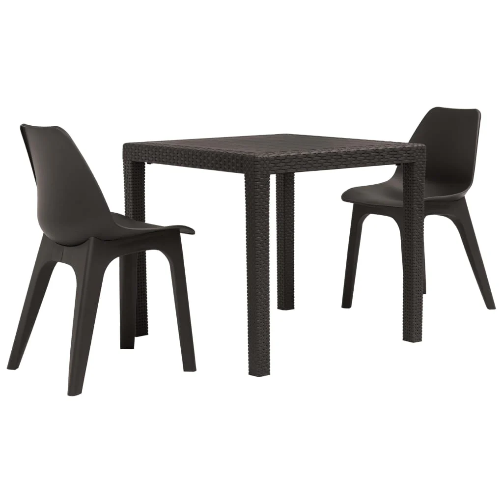 Berkfield 3 Piece Bistro Set Plastic Rattan Brown