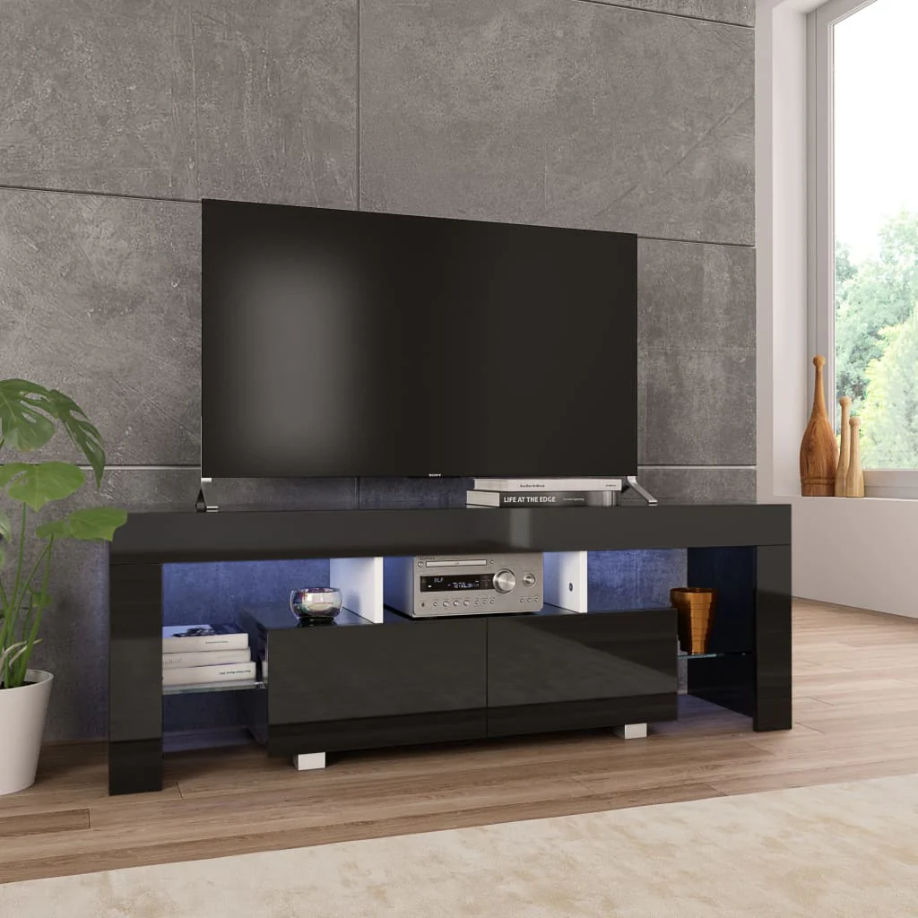 Berkfield TV Cabinet with LED Lights High Gloss Black 130x35x45 cm