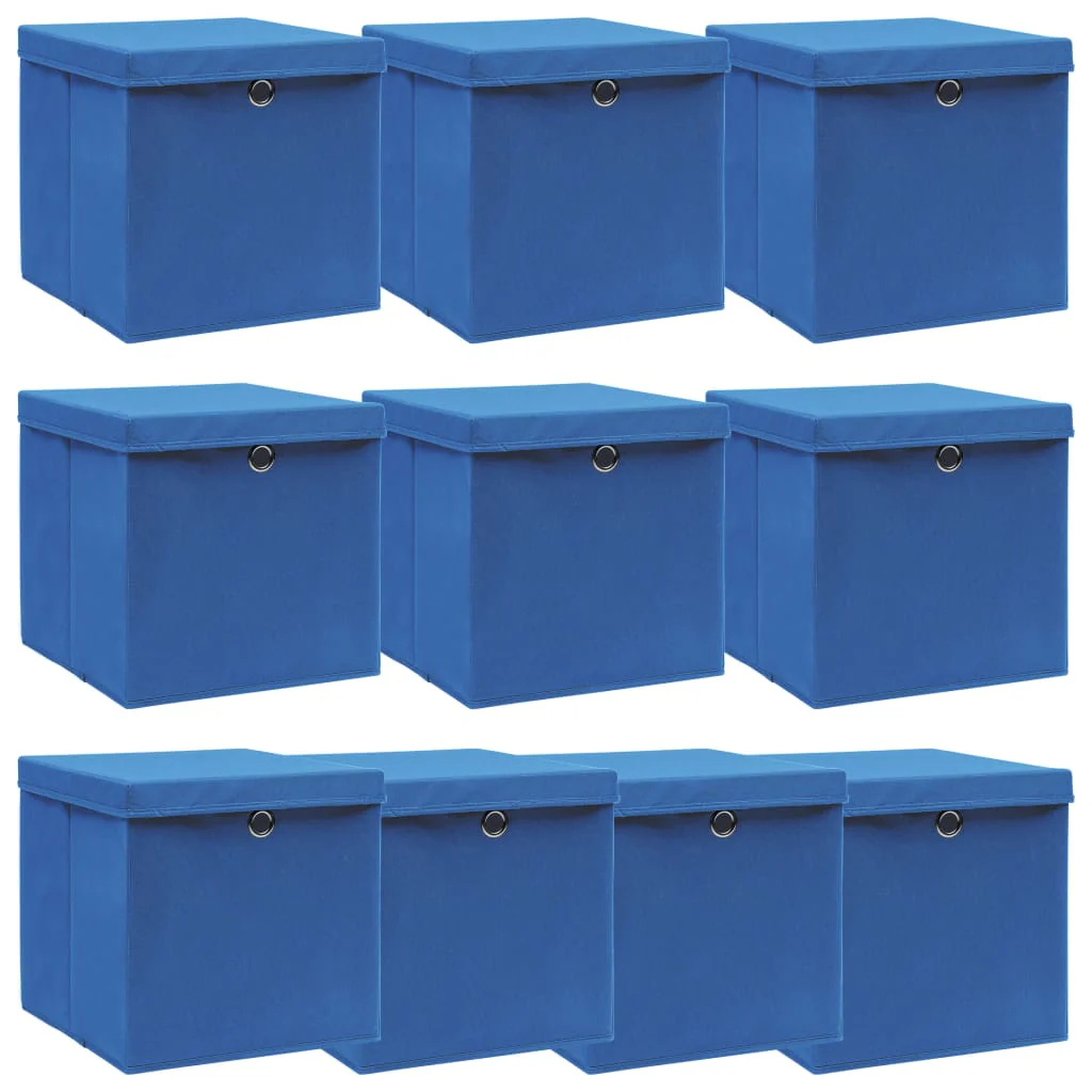 Berkfield Storage Boxes with Lids 10 pcs Blue 32x32x32 cm Fabric