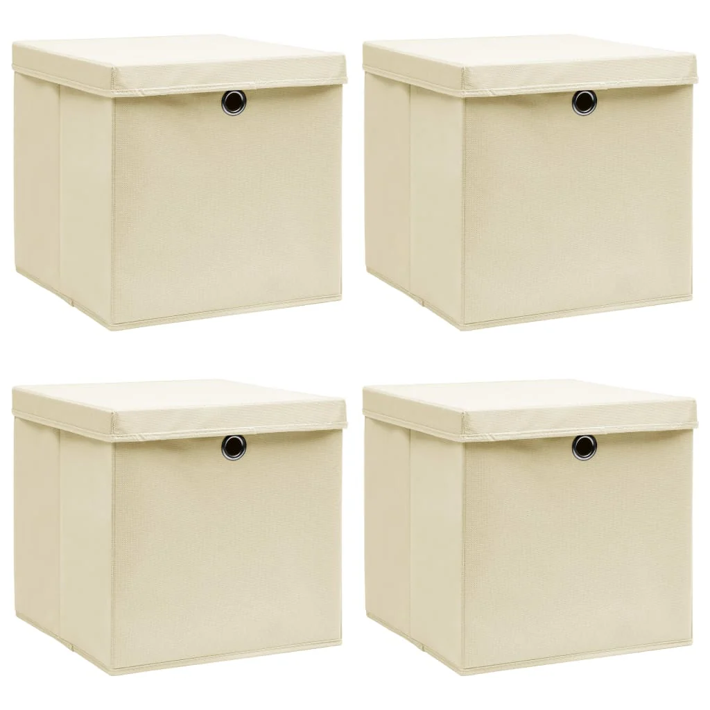 Berkfield Storage Boxes with Lid 4 pcs Cream 32x32x32 cm Fabric