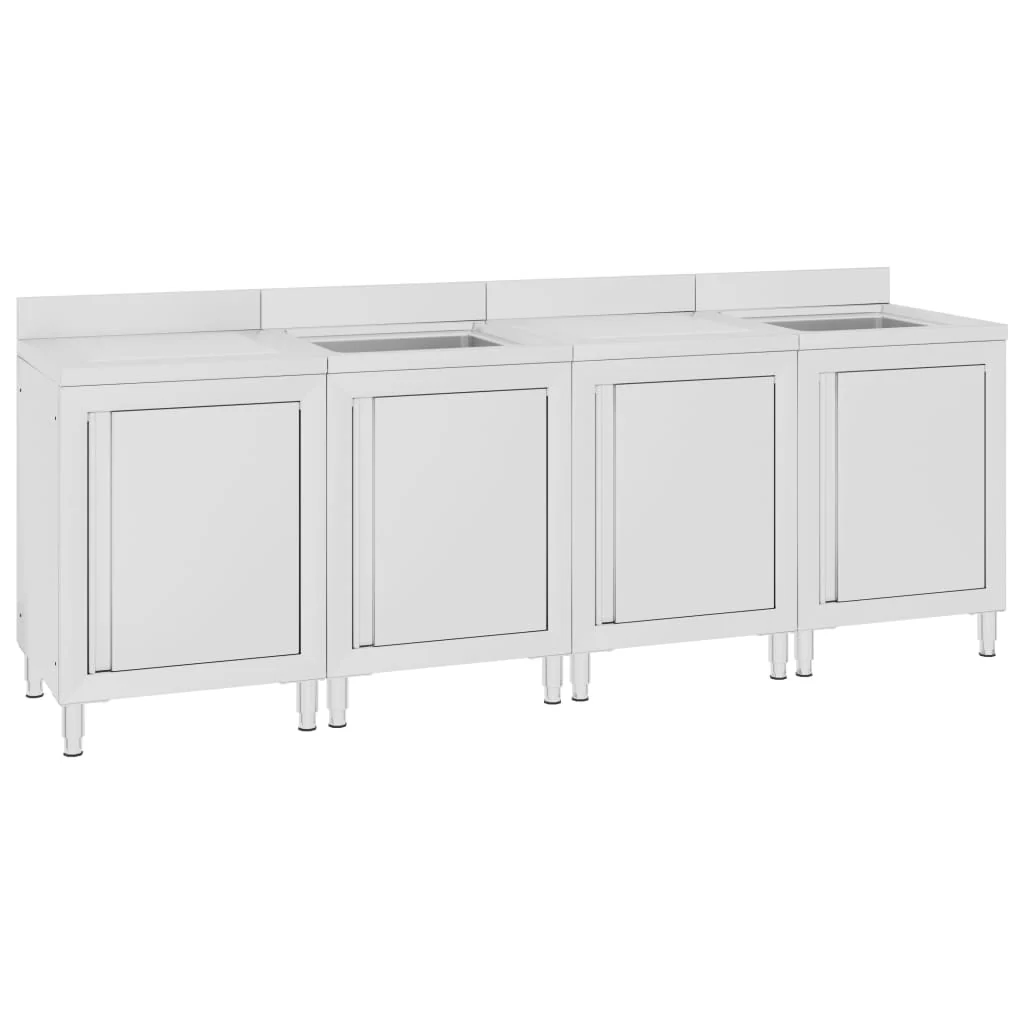 Berkfield Commercial Kitchen Sink Cabinet 240x60x96 cm Stainless Steel