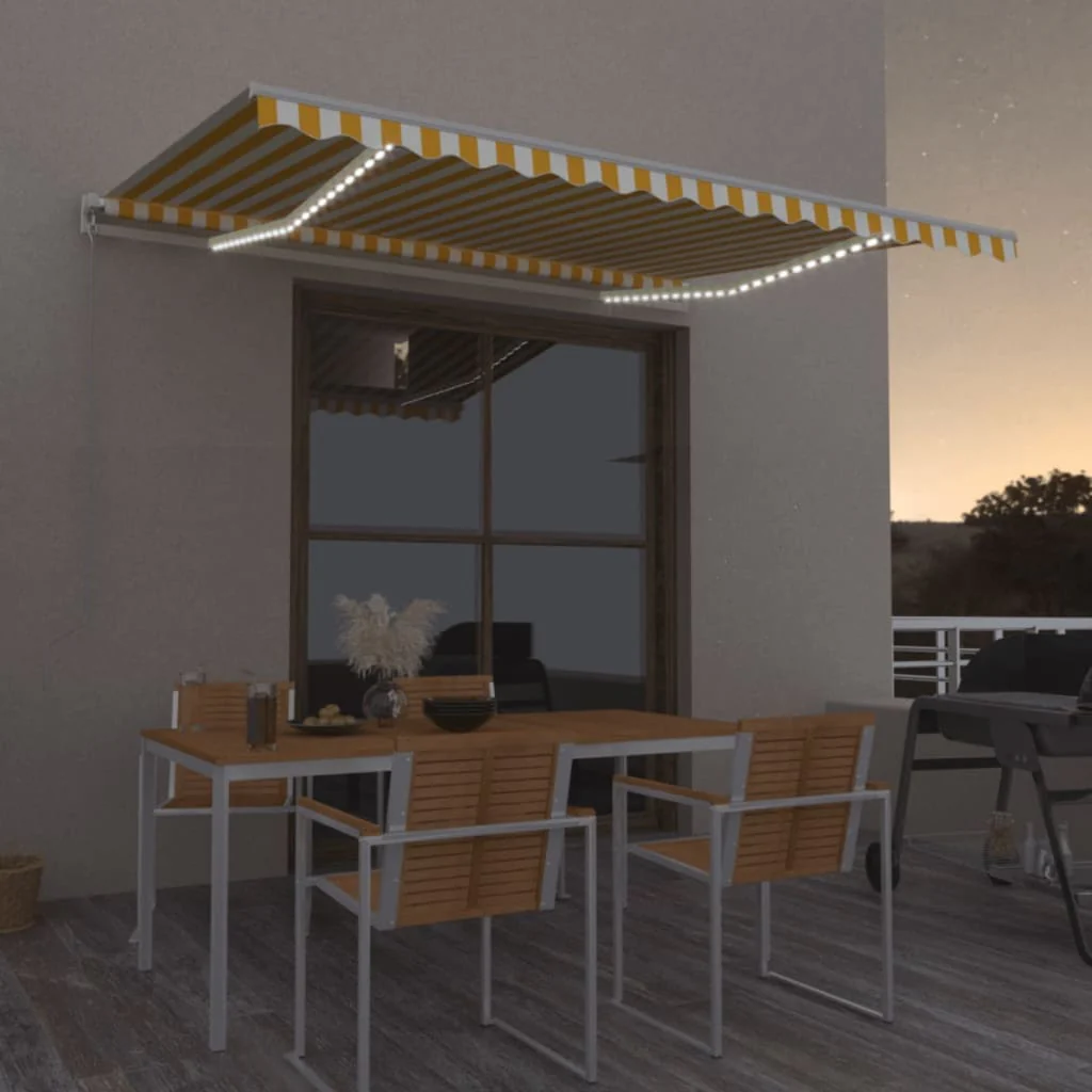 Berkfield Manual Retractable Awning with LED 400x350 cm Yellow and White