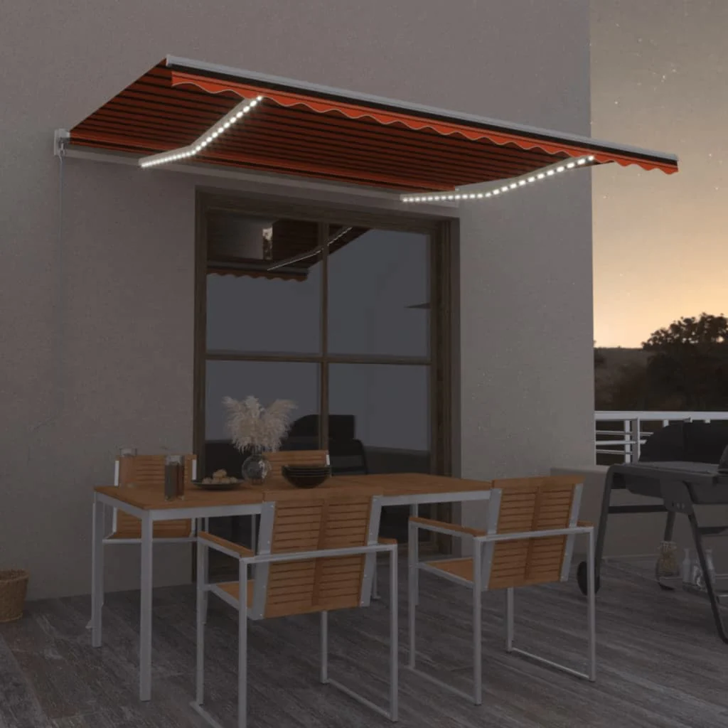 Berkfield Manual Retractable Awning with LED 450x350 cm Orange and Brown