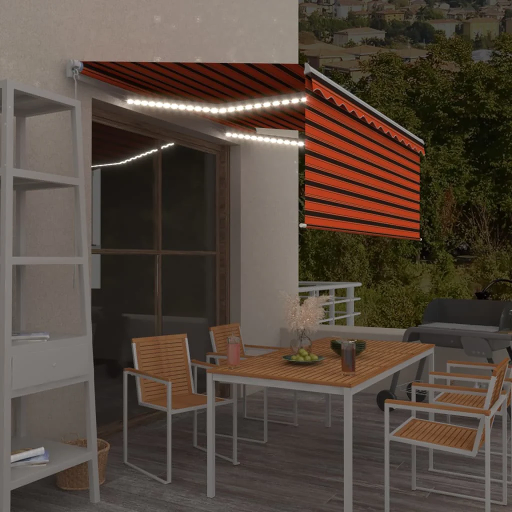 Berkfield Manual Retractable Awning with Blind&LED 3x2.5m Orange&Brown