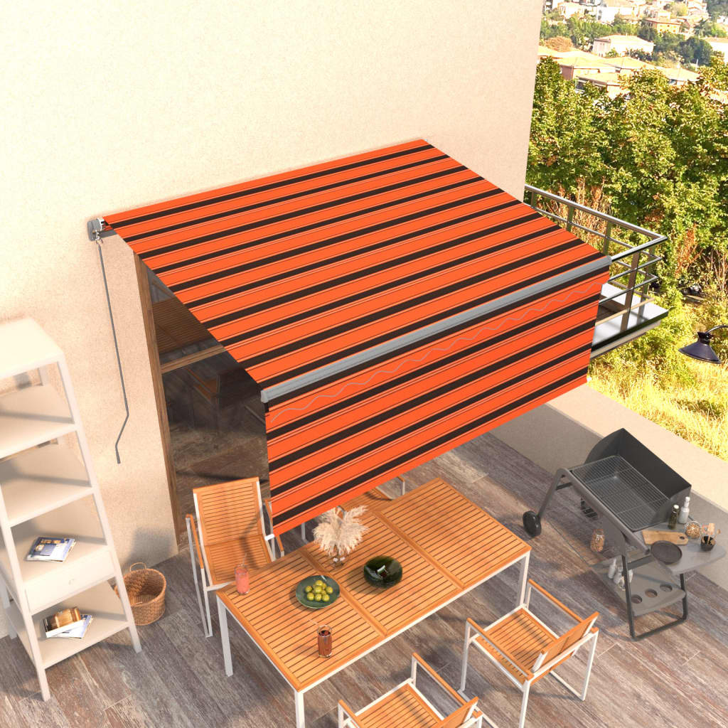 Berkfield Manual Retractable Awning with Blind 3.5x2.5m Orange&Brown