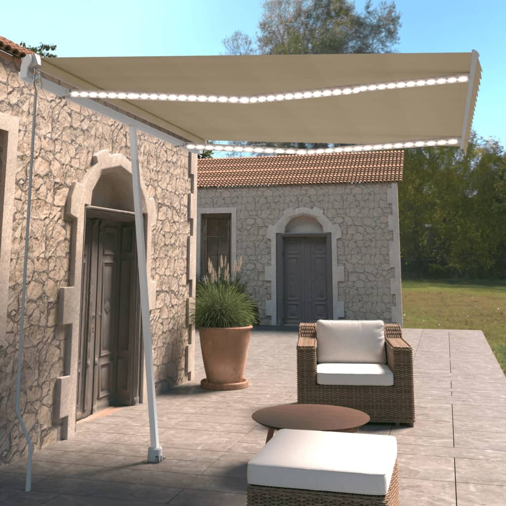 Berkfield Manual Retractable Awning with LED 300x250 cm Cream