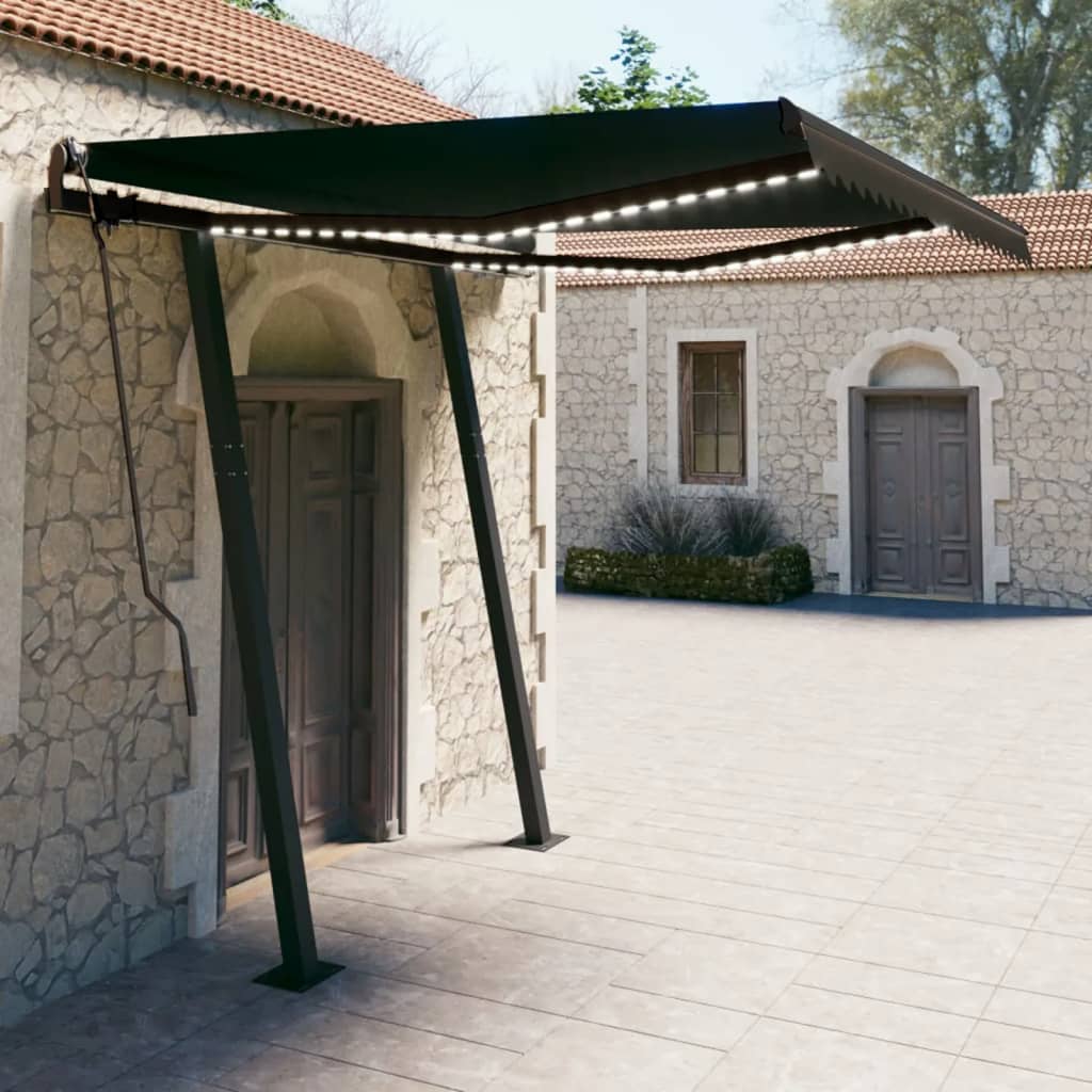 Berkfield Manual Retractable Awning with LED 3x2.5 m Anthracite