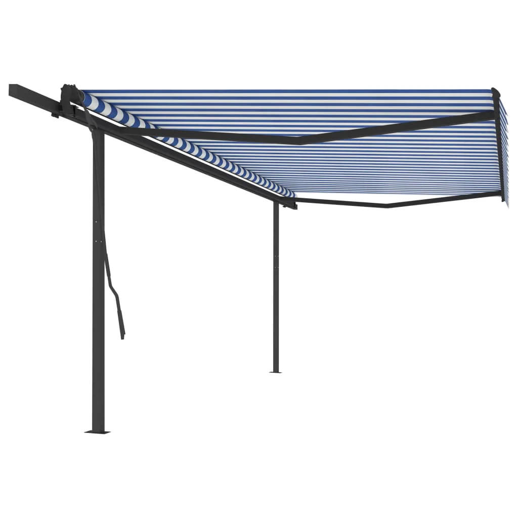 Berkfield Manual Retractable Awning with Posts 5x3.5 m Blue and White