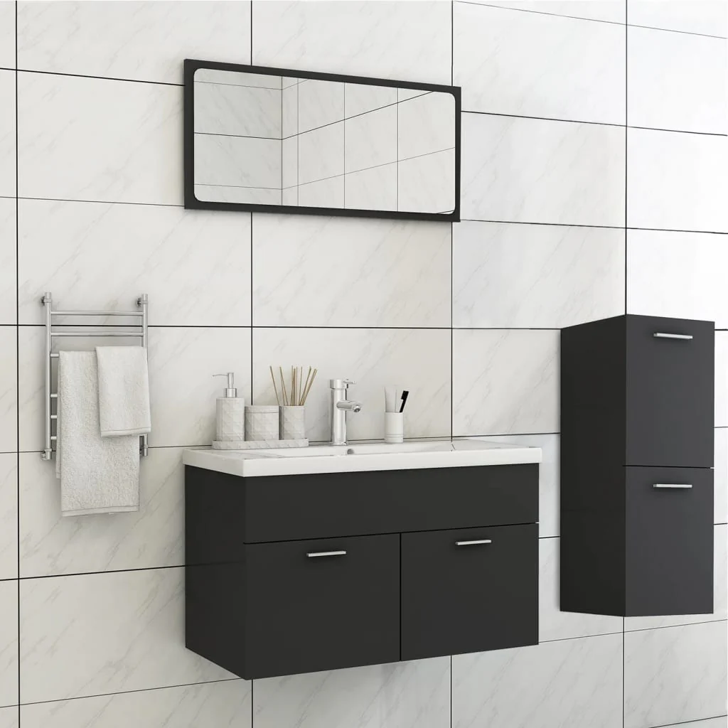 Berkfield Bathroom Furniture Set Grey Engineered Wood