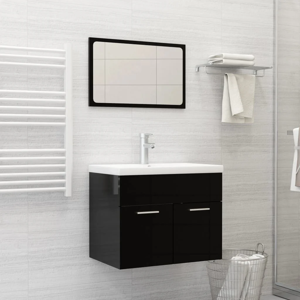 Berkfield Bathroom Furniture Set High Gloss Black Engineered Wood