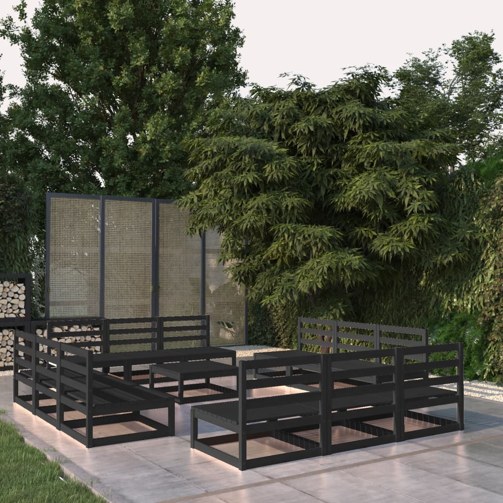 Berkfield 13 Piece Garden Lounge Set Black Solid Pinewood