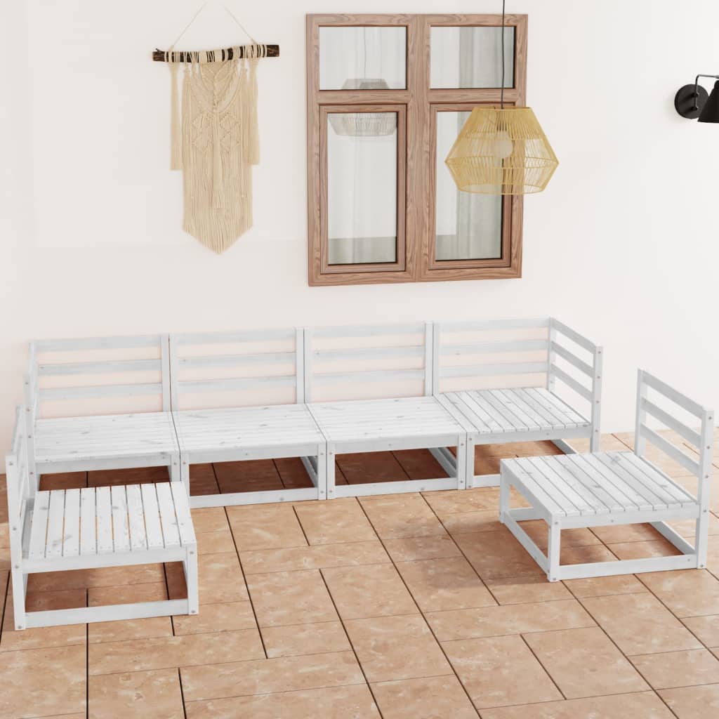 Berkfield 6 Piece Garden Lounge Set White Solid Pinewood