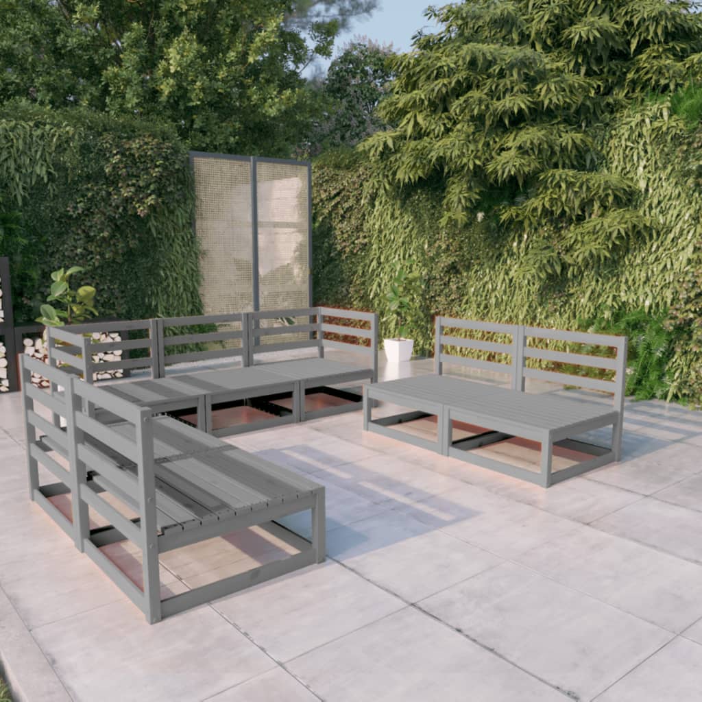 Berkfield 7 Piece Garden Lounge Set Grey Solid Pinewood