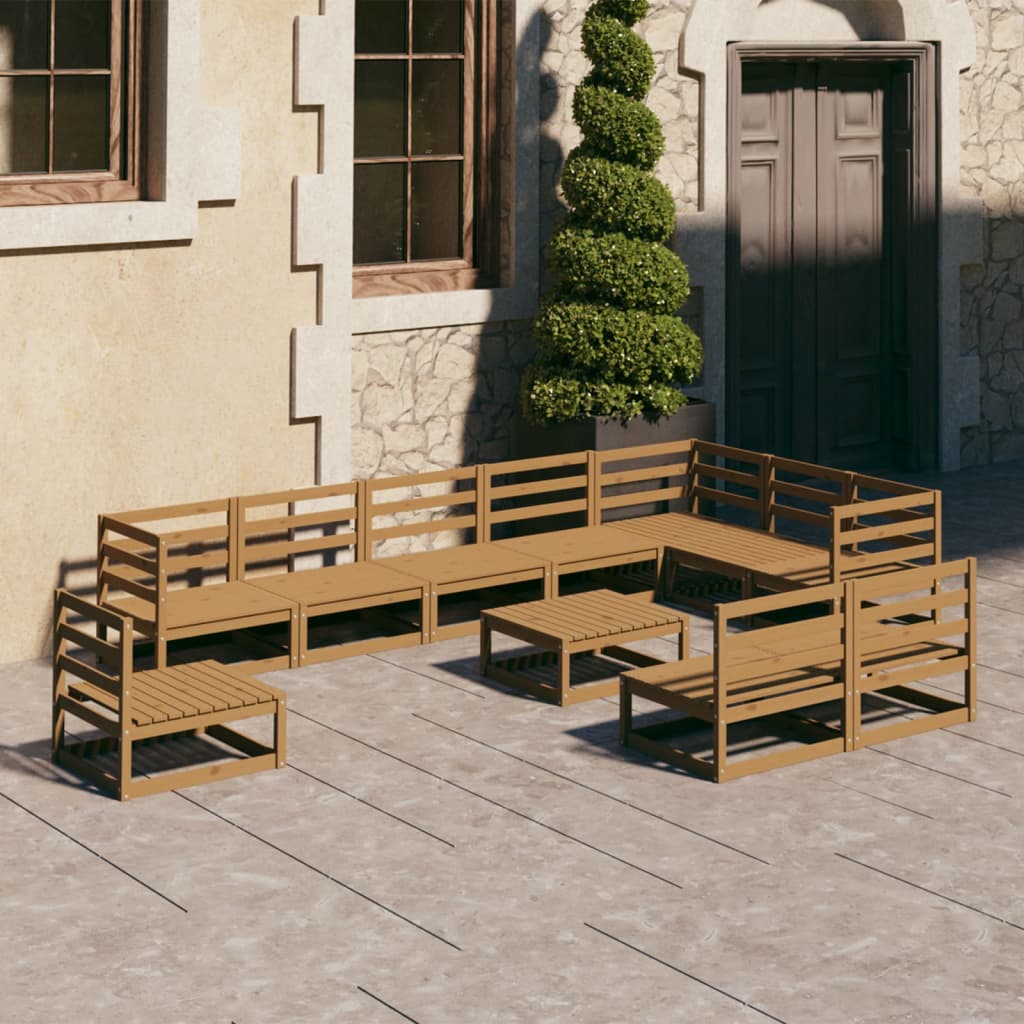 Berkfield 11 Piece Garden Lounge Set Honey Brown Solid Pinewood