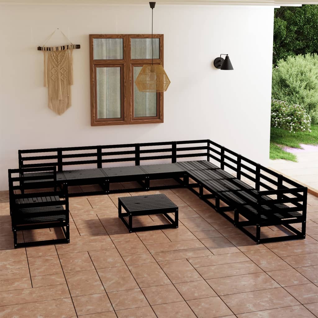Berkfield 12 Piece Garden Lounge Set Black Solid Pinewood