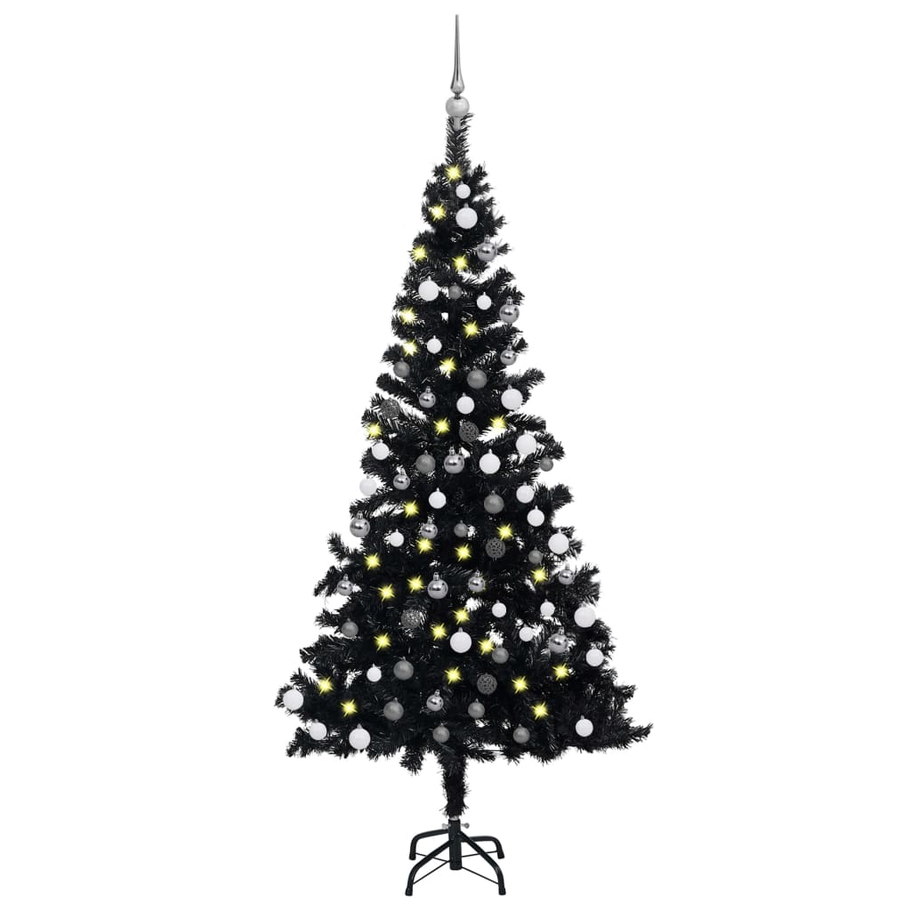Berkfield Artificial Christmas Tree with LEDs&Ball Set Black 150 cm PVC