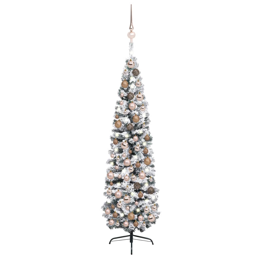 Berkfield Slim Artificial Christmas Tree with LEDs&Ball Set Green 180 cm