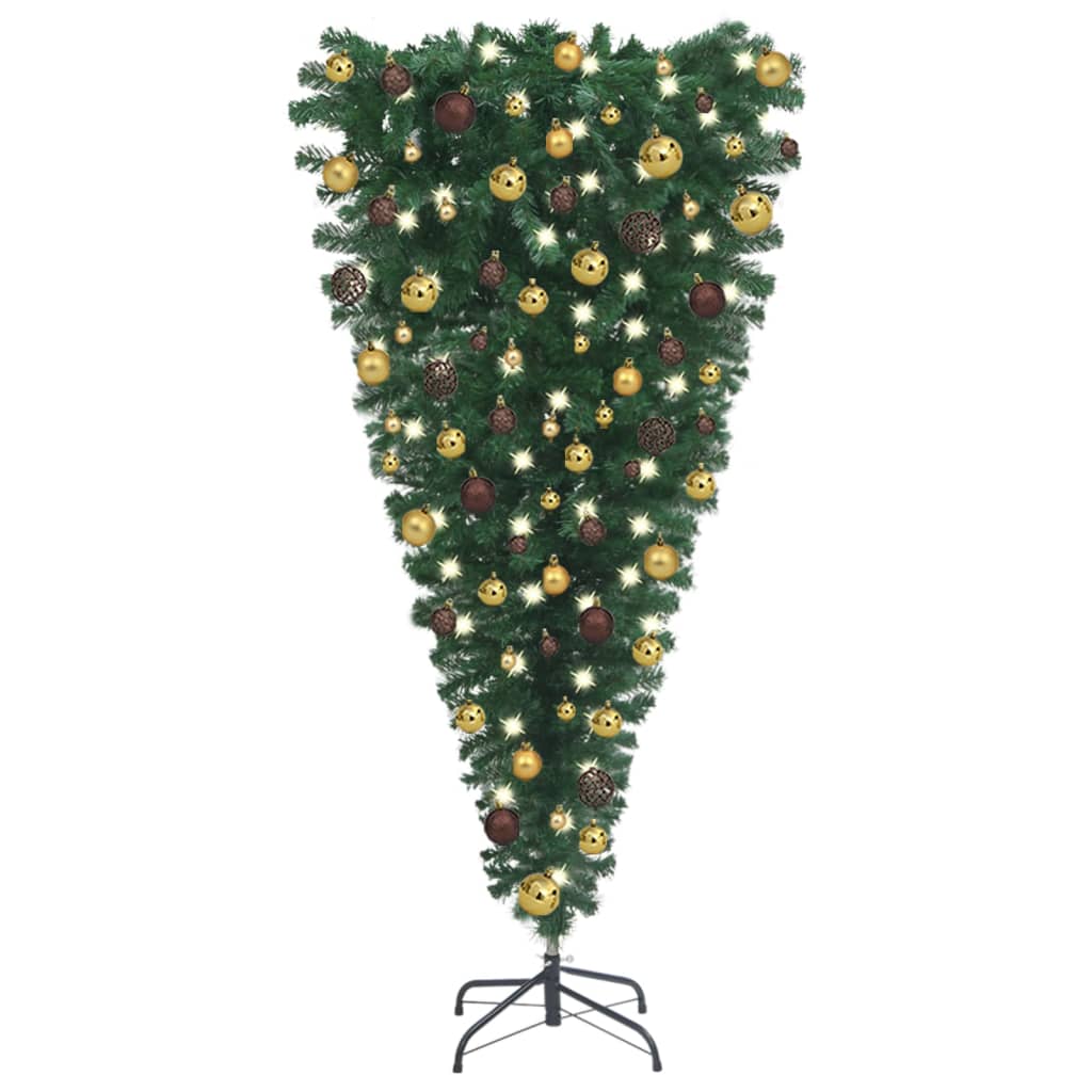 Berkfield Upside-down Artificial Christmas Tree with LEDs&Ball Set 180 cm