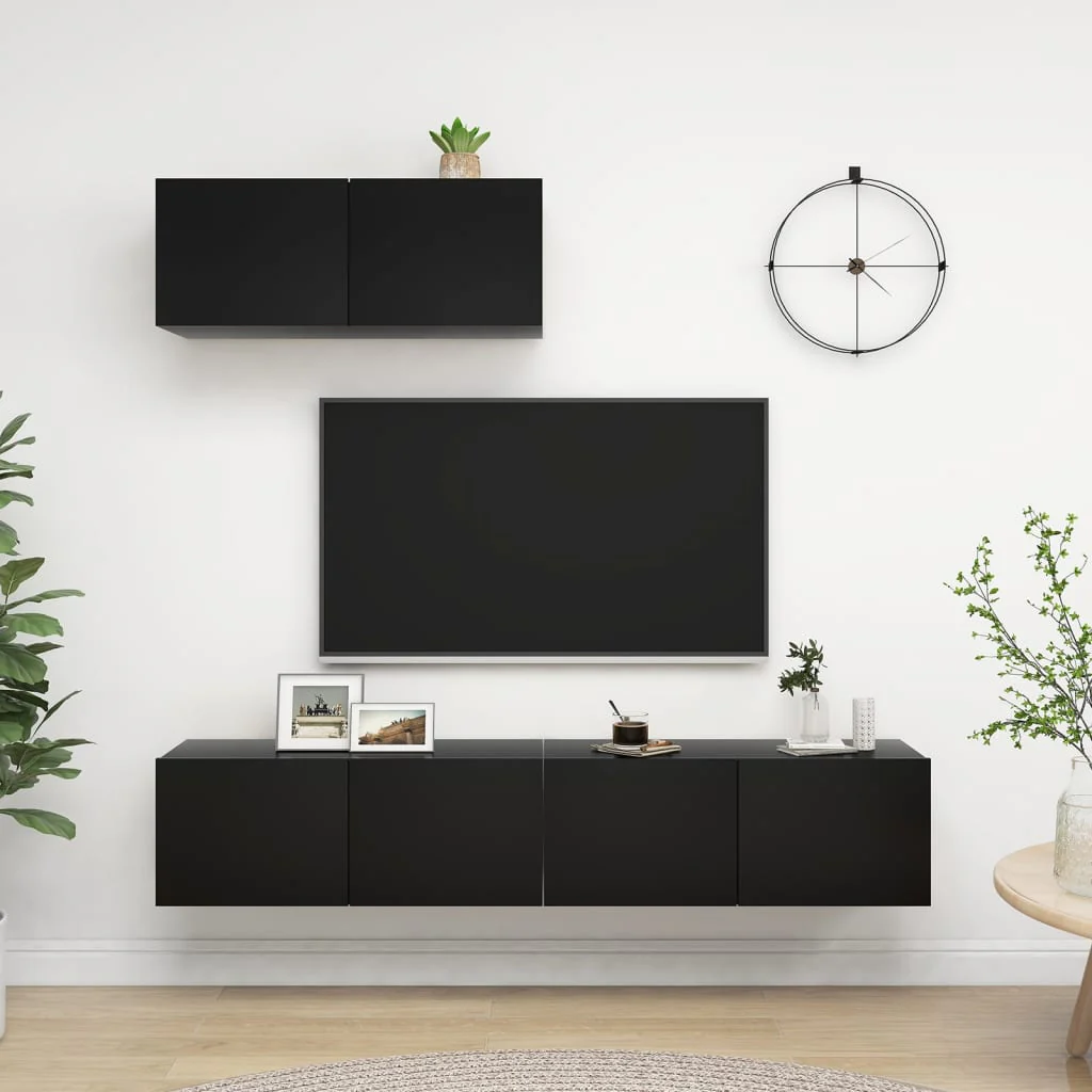 Berkfield TV Cabinets 3 pcs Black Engineered Wood