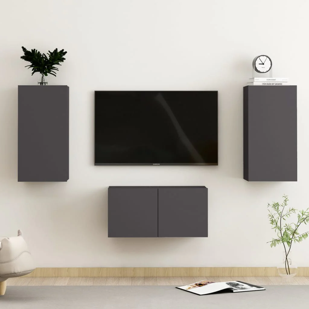 Berkfield 3 Piece TV Cabinet Set Grey Engineered Wood