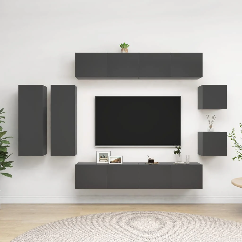 Berkfield 8 Piece TV Cabinet Set Grey Engineered Wood
