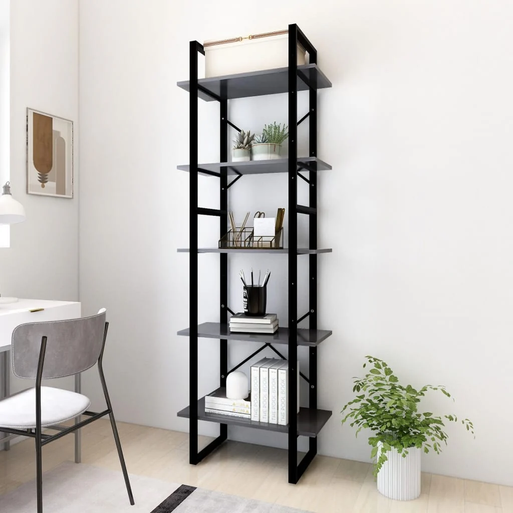 Berkfield 5-Tier Book Cabinet Grey 60x30x175 cm Engineered Wood