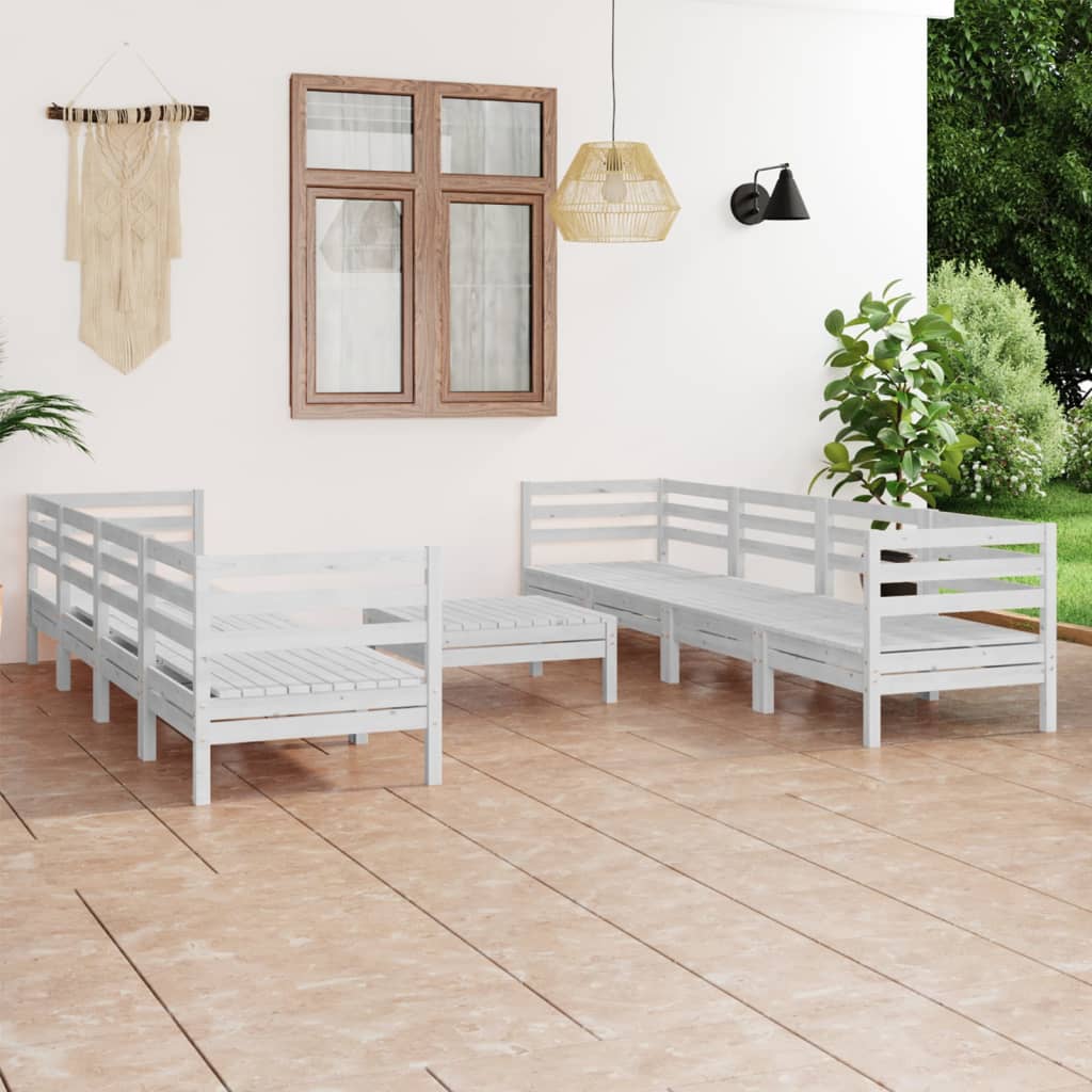 Berkfield 9 Piece Garden Lounge Set White Solid Pinewood