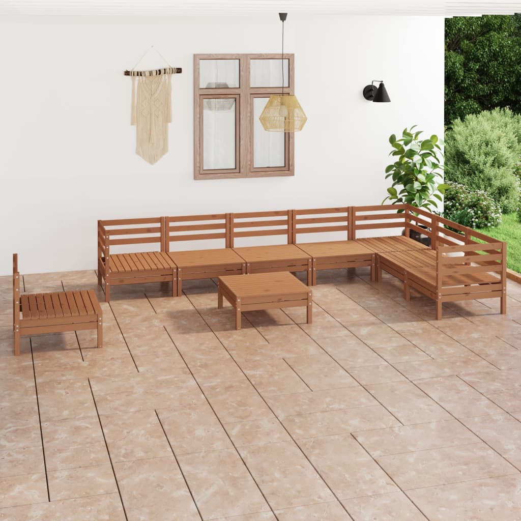 Berkfield 9 Piece Garden Lounge Set Solid Wood Pine Honey Brown