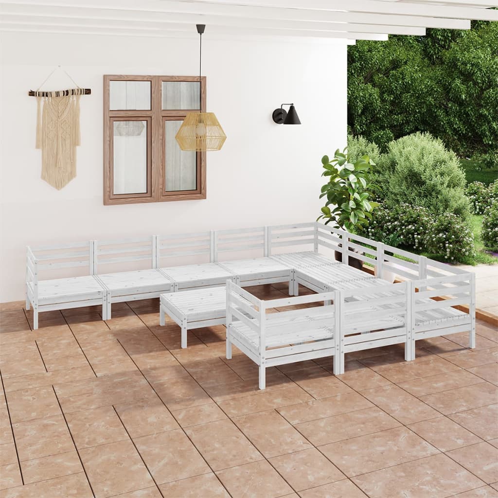 Berkfield 11 Piece Garden Lounge Set White Solid Wood Pine
