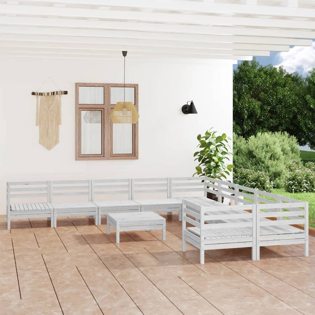 Berkfield 11 Piece Garden Lounge Set White Solid Wood Pine