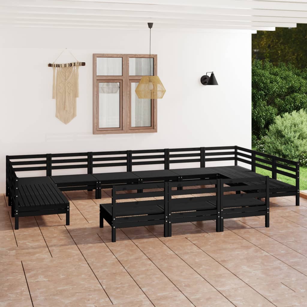 Berkfield 13 Piece Garden Lounge Set Black Solid Wood Pine