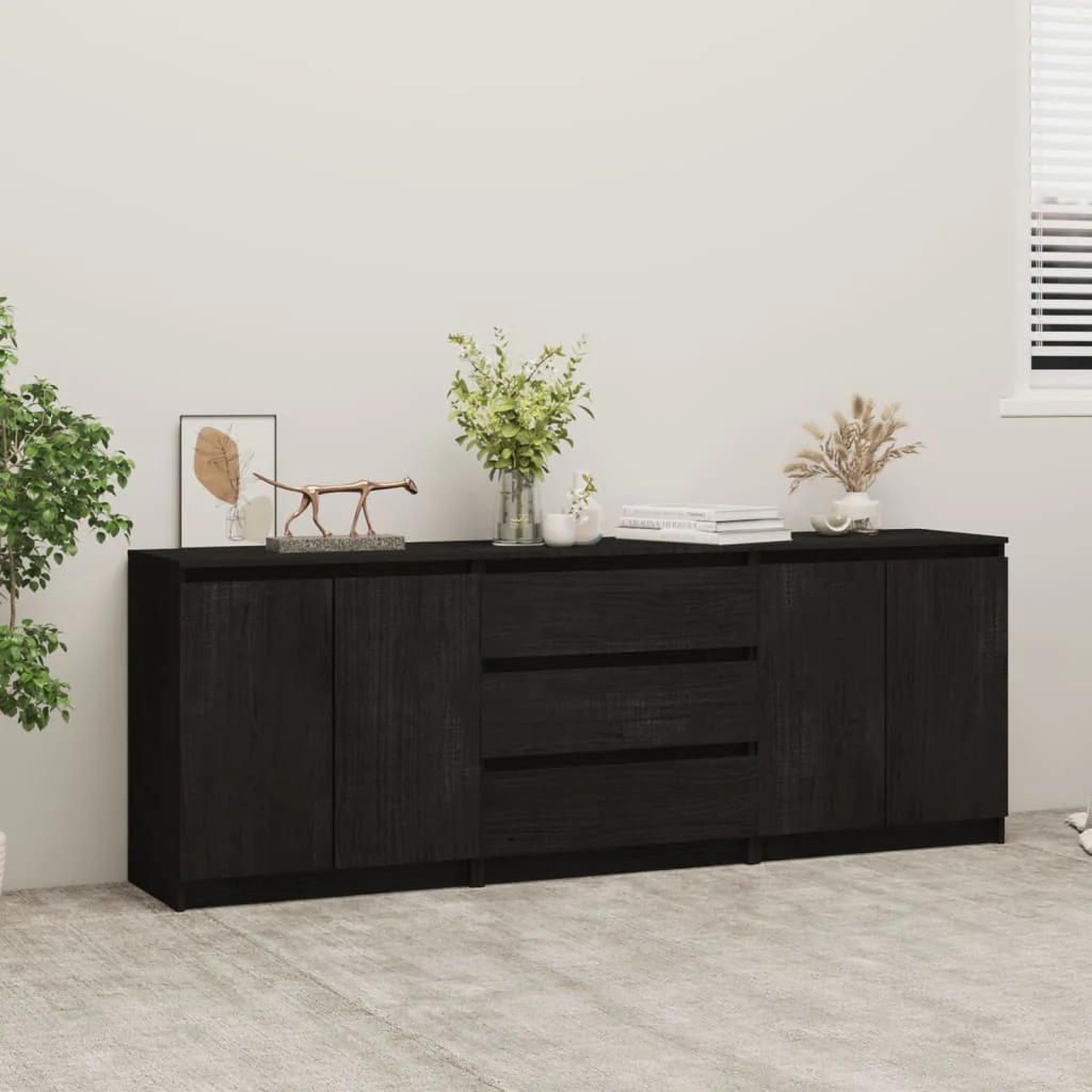 Berkfield Side Cabinet Black 180x36x65 cm Solid Pinewood