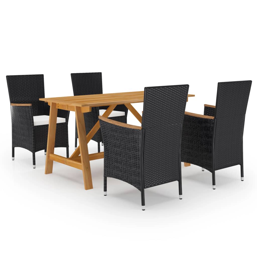 Berkfield 5 Piece Garden Dining Set with Cushions Black